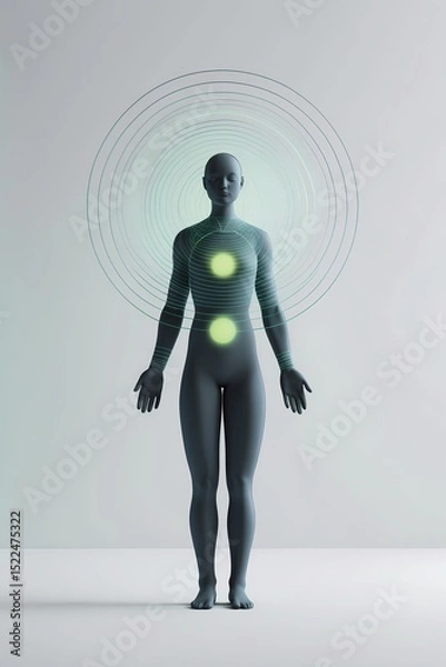 Fototapeta A human figure standing tall with soft concentric circles radiating from their body symbolizing balance and inner peace