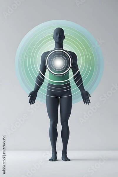 Fototapeta A human figure standing tall with soft concentric circles radiating from their body symbolizing balance and inner peace