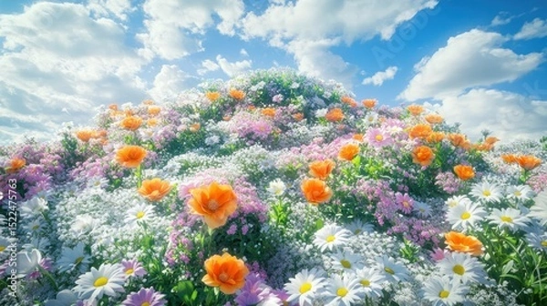 Fototapeta A colorful display of flowers and blossoms in a vibrant garden setting.