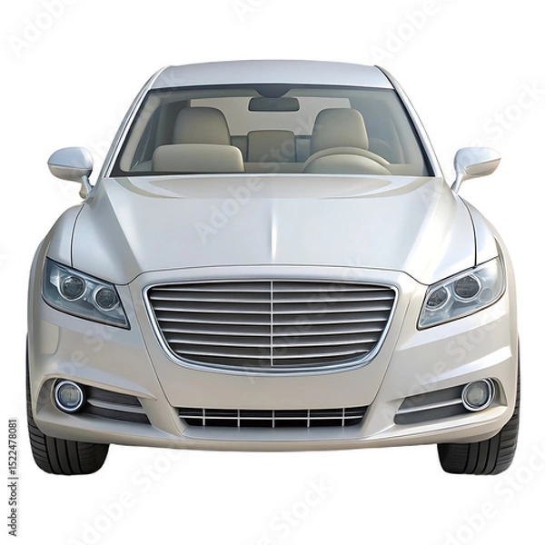 Obraz 3D Luxury Sedan Car Front View – Realistic Vehicle Render on Transparent Background