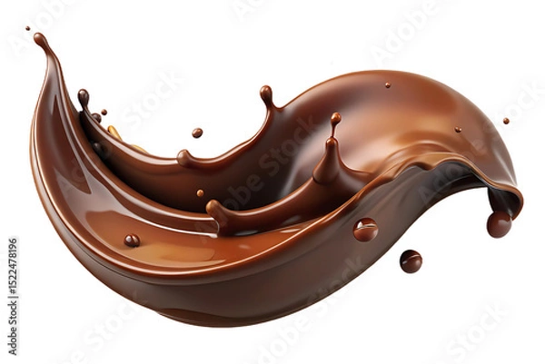 Obraz 3D Chocolate Splash Isolated on Transparent Background – Realistic Liquid Swirl Render..