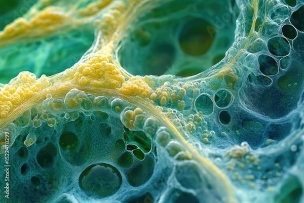 Fototapeta Microscopic view of a complex biological structure, showcasing intricate network of cells and porous formations.