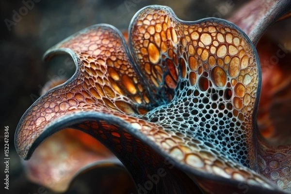 Fototapeta Intricate, bioluminescent flower with a complex, porous structure, glowing with vibrant colors.