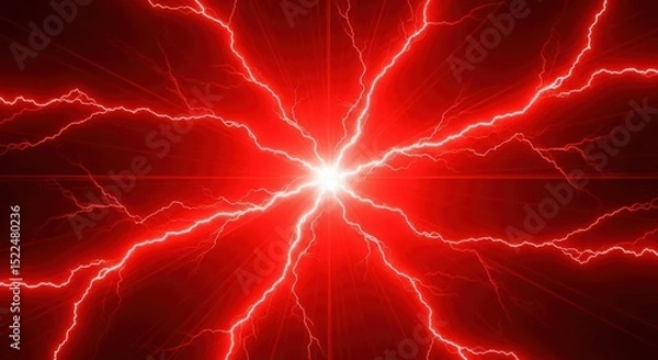 Obraz Red lightning bolts radiating from a bright center symbolizing energy power and intensity