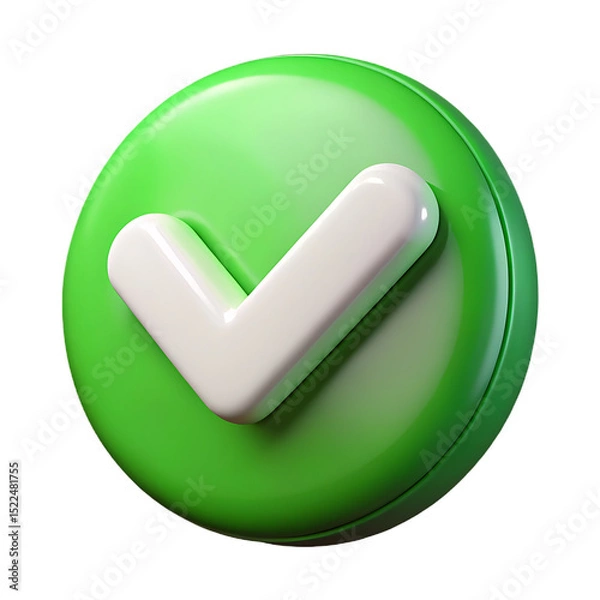 Obraz 3D Green Checkmark in Circle – Approval Icon for UI/UX Design on Transparent Background