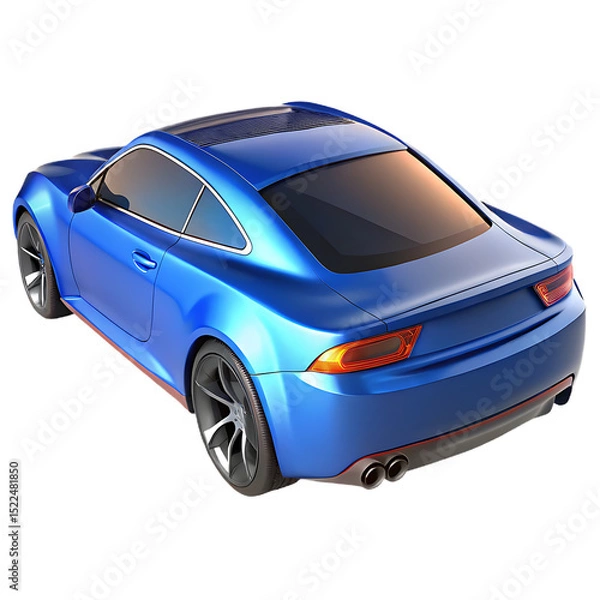 Obraz 3D Blue Sports Car – Rear Side View of Realistic Modern Vehicle on Transparent Background..