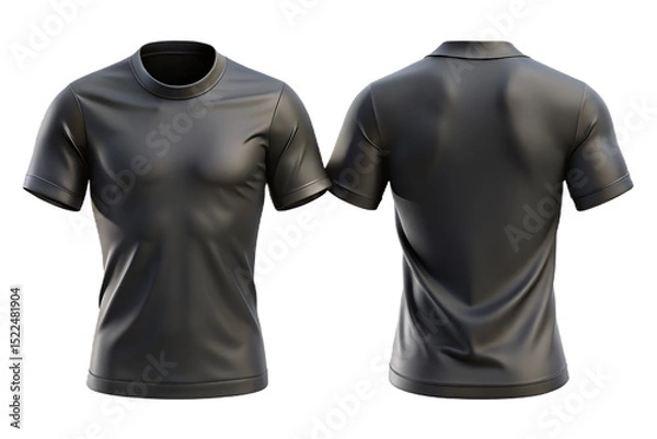 Obraz 3D Black T-Shirt Mockup Front and Back View Isolated on Transparent Background