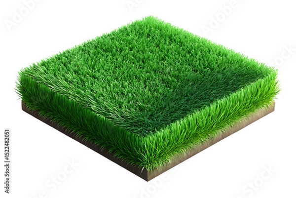 Obraz 3D Isometric Green Grass Tile – Realistic Grass Patch Isolated on Transparent Background..
