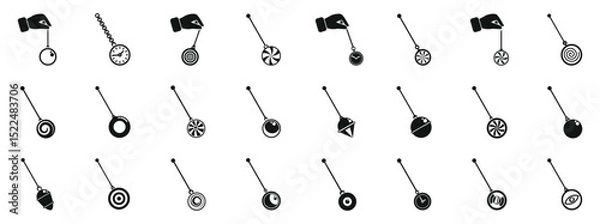 Fototapeta Swinging hypnosis pendulum icons set. Collection of diverse pendulum illustrations for hypnosis concept