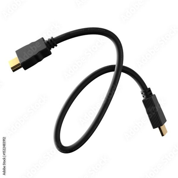 Fototapeta Bent HDMI cable isolated. Black curved HDMI 3D rendering