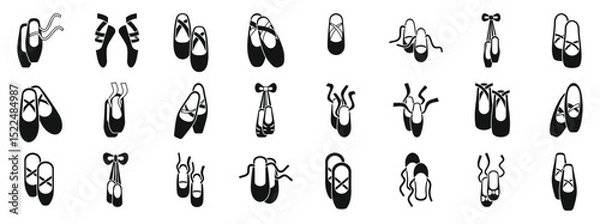 Fototapeta Ballerina footwear icons set. Collection of various pointe shoe icons, showcasing different styles and positions, ideal for dance related projects