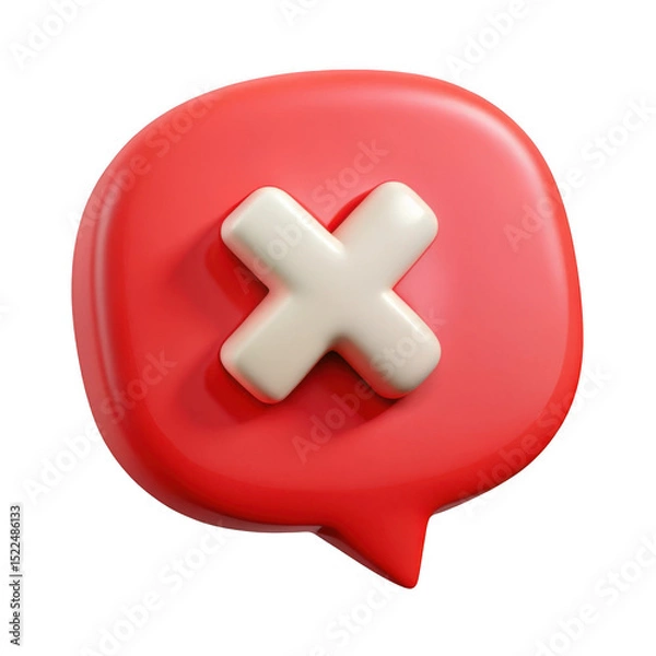 Fototapeta 3d red speech bubble with white cross icon realistic render
