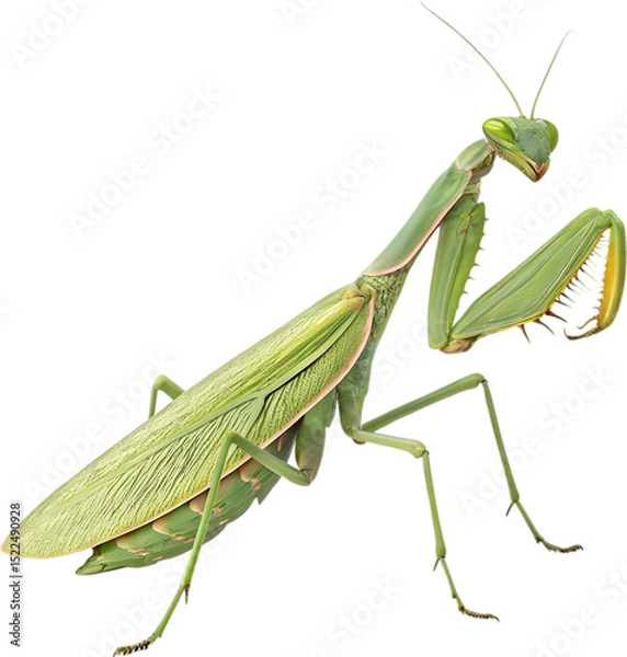 Fototapeta Green Giant shield mantis shows refined natural texture, poised calmly.