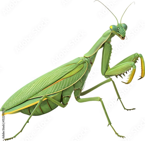 Fototapeta Green Giant shield mantis shows refined natural texture, poised calmly.