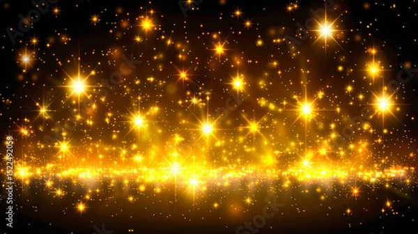 Fototapeta Golden sparkling stars on a dark background creating a magical and enchanting atmosphere