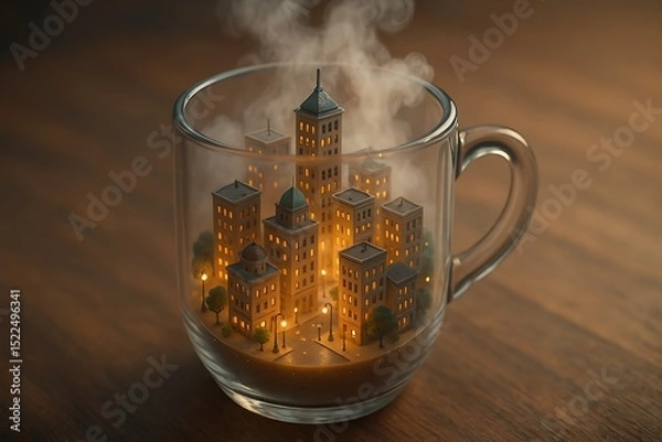 Obraz Miniature Cityscape in Coffee Mug Generative AI