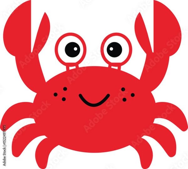 Fototapeta Cute crab cartoon icon. Cute and beautiful crab sign. Red crab symbol. flat style.