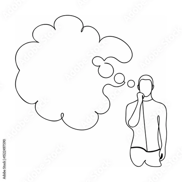 Fototapeta Minimalist line art illustration of a person pondering with a thought bubble abstract concept