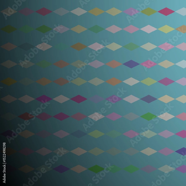 Fototapeta A mesmerizing array of colorful diamond shapes arranged in elegant, repeating rows on a subtly shaded teal background, creating a visually captivating pattern.