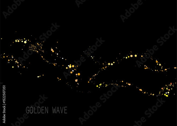 Obraz Shiny isolated design component, chaotic golden tinsel on black background.