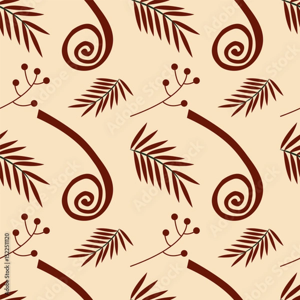 Fototapeta Abstract tropical seamless pattern with palm leaves. Hand drawn minimal art background. Surface cover design. Fabric textile print