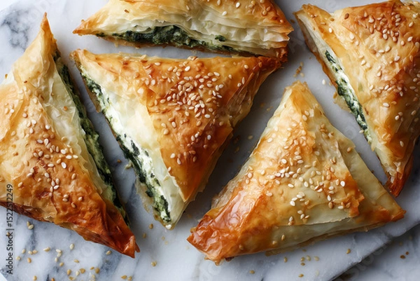 Fototapeta greek spinach pie spanakopita top view