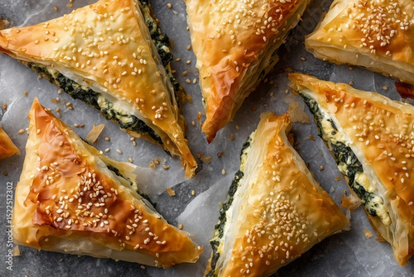 Fototapeta greek spinach pie spanakopita top view