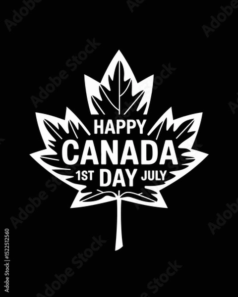 Fototapeta A stylized maple leaf graphic features festive text celebrating Canada Day on July 1st.