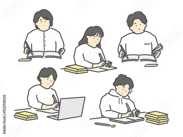 Fototapeta 勉強する男女  イラストセット