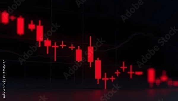 Obraz A powerful digital visualization of bear market decline, featuring red arrows, falling charts, and dynamic symbols of financial downturn in a dark, clean, modern style. AI-Generated.

