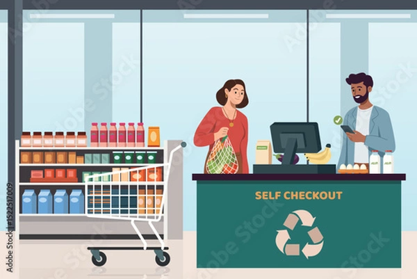 Fototapeta Self-Checkout Groceries Payment