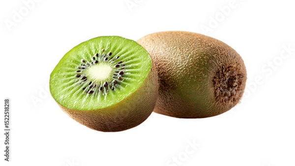 Fototapeta Freshly cut kiwi fruit with a whole kiwi isolated on a black background