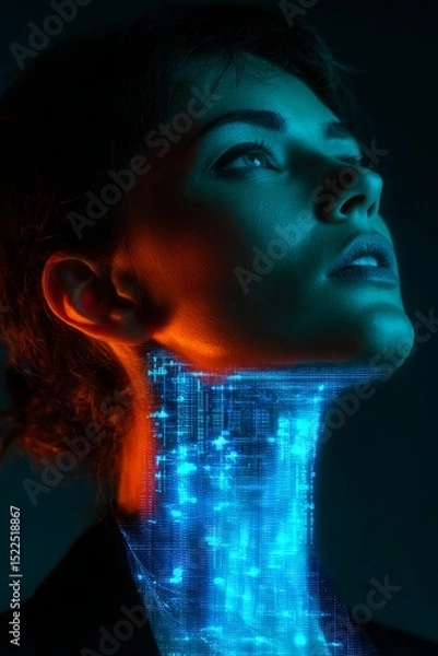 Fototapeta Ai healthcare scans throat for viral symptoms using voice analysis in infection prevention and virus detection with artificial intelligence technology