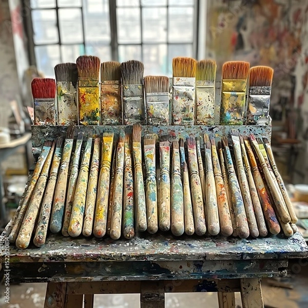 Fototapeta Vintage brushes with splashes of paint High Resolution Picture
