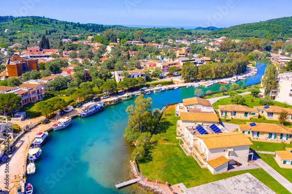 Obraz Messonghi Beach holiday resort over canal separating Moraitika and Messonghi villages on a Corfu Island, Greece