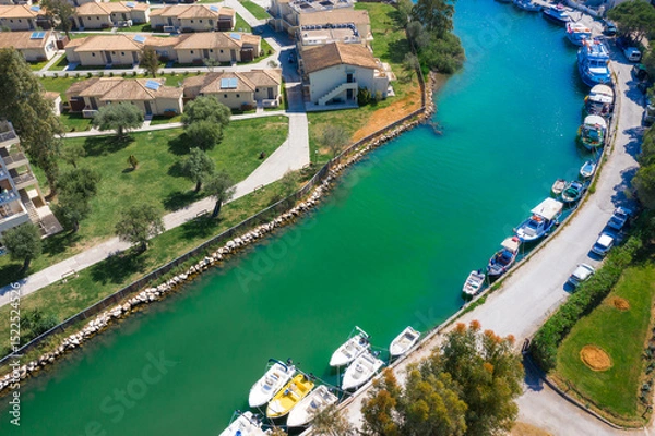 Obraz Messonghi Beach holiday resort over canal separating Moraitika and Messonghi villages on a Corfu Island, Greece