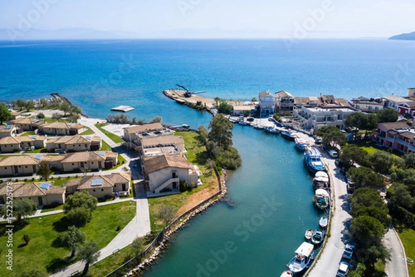 Obraz Messonghi Beach holiday resort over canal separating Moraitika and Messonghi villages on a Corfu Island, Greece