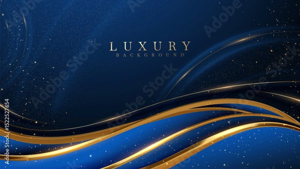 Fototapeta Luxury abstract golden background with glitter light effect decoration on blue backdrop.
