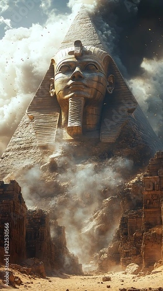 Fototapeta Ancient structure emerging from smoky desert High Resolution Picture