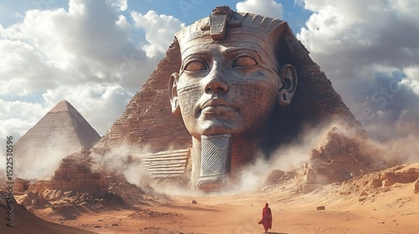 Fototapeta Pyramid in fiery desert ruins at sunset High Resolution Picture