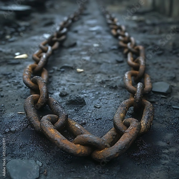 Fototapeta Forgotten rusted chain along deserted path High Resolution Picture