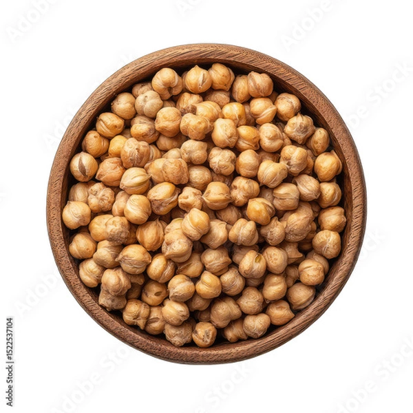 Obraz Roasted chickpeas in a wooden bowl, overhead view