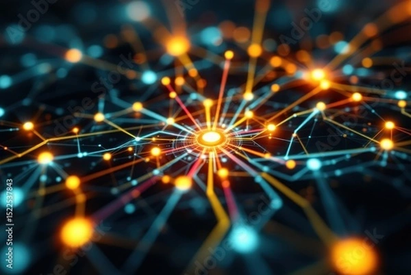 Fototapeta Abstract network connections with glowing nodes and lines