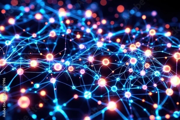 Fototapeta Abstract network of connected glowing nodes and lines