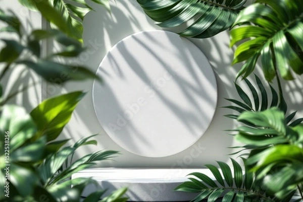 Obraz Circular Wall D?cor Surrounded by Green Leaves