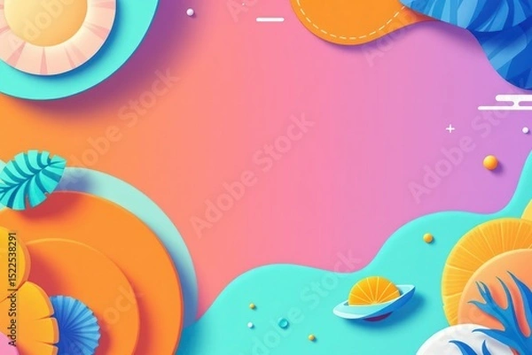 Obraz Colorful abstract background with geometric shapes and tropical elements