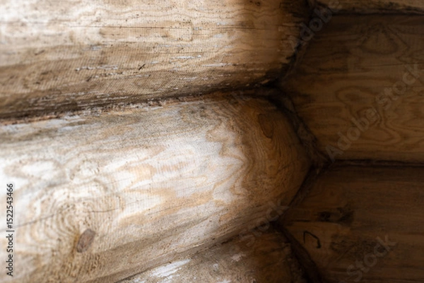 Obraz Close-up view of an interlocked wooden log wall showcasing natural textures