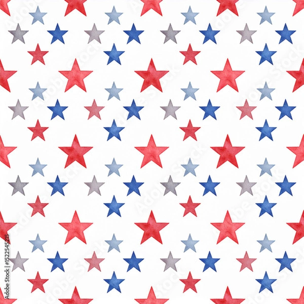 Fototapeta Star-Spangled Seamless Pattern: A vibrant and dynamic pattern featuring a multitude of five-pointed stars in red, white, and blue, perfect for patriotic designs and celebrations. 