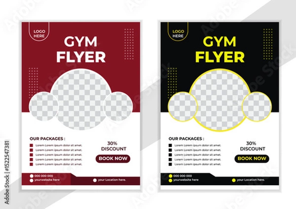 Obraz Bodybuilding fitness gym flyer poster design template.
Gym/ fitness flyer template, social media post, web banner with clean and modern layout.Gym flyer design template. Flyer, social media post .