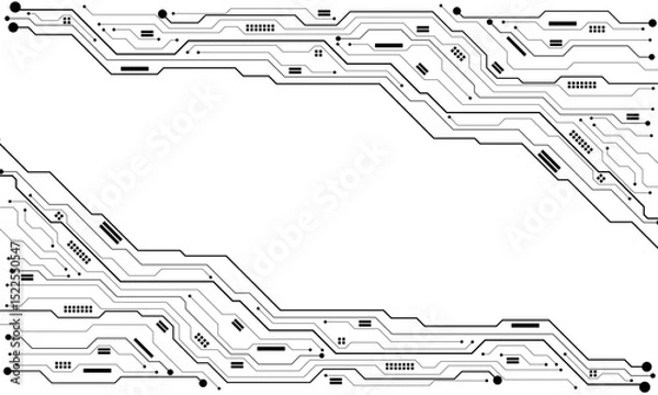 Obraz Abstract black circuit board technology connected lines electronics elements computer motherboard chip processor semiconductor digital on white background vector